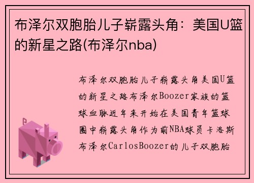 布泽尔双胞胎儿子崭露头角：美国U篮的新星之路(布泽尔nba)