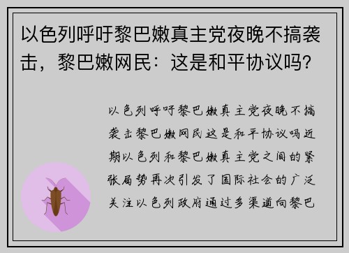 以色列呼吁黎巴嫩真主党夜晚不搞袭击，黎巴嫩网民：这是和平协议吗？