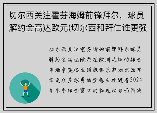 切尔西关注霍芬海姆前锋拜尔，球员解约金高达欧元(切尔西和拜仁谁更强)