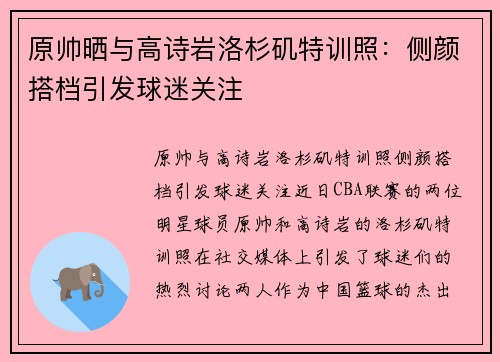 原帅晒与高诗岩洛杉矶特训照：侧颜搭档引发球迷关注