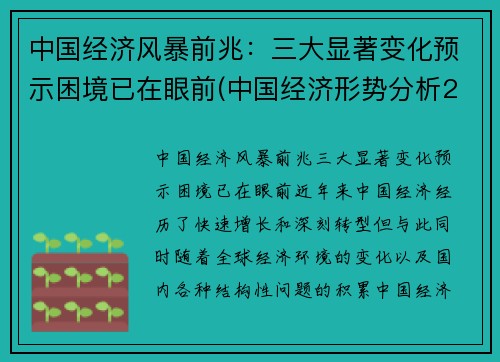 中国经济风暴前兆：三大显著变化预示困境已在眼前(中国经济形势分析2021)