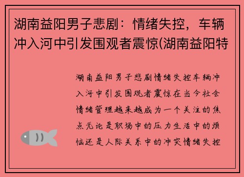 湖南益阳男子悲剧：情绪失控，车辆冲入河中引发围观者震惊(湖南益阳特大车祸)